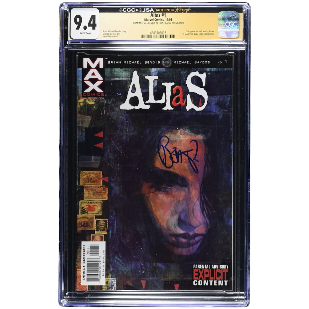 photo_5794317783670656501_y Alias #1 CGC Yellow Label 9.4 Signed by Brian Michael Bendis -1st appearance of Jessica Jones- 1st MAX title- Marvel - immagine 1